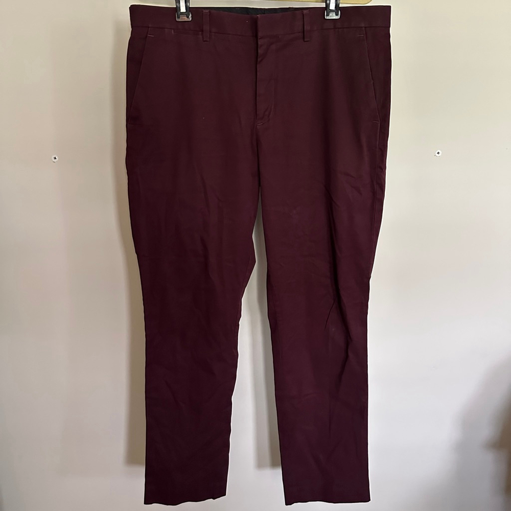Men's Express Photographer Pants 34x32 Burgundy Twill 5-Pocket Button Closure